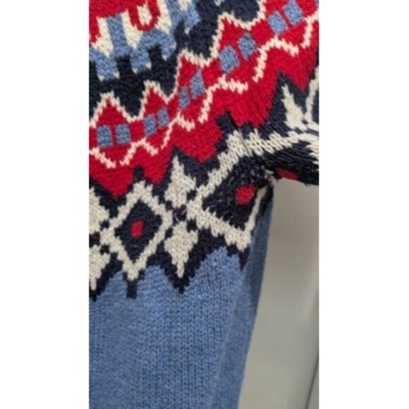 Chaps Sweater Women's Large Fair Isle Red White Blue Heritage Patriotic Cotton - Picture 7 of 14